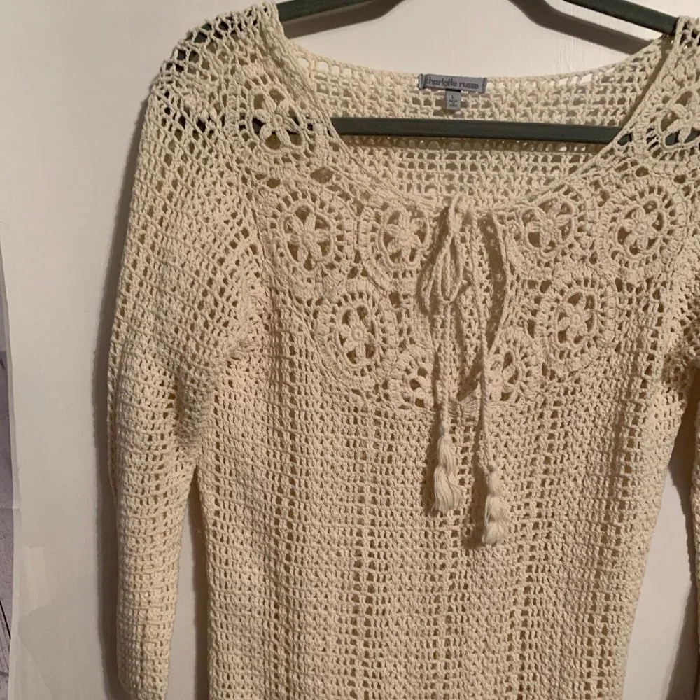 Charlotte Russe Cream Crochet 3/4 sleeve TOP SZ L
